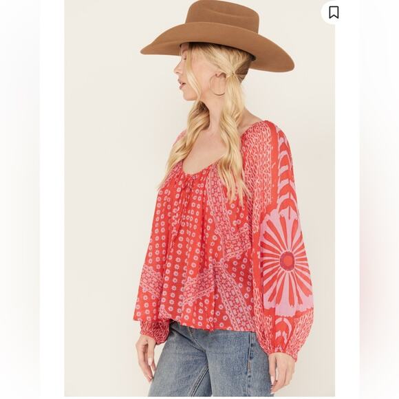 FREE PEOPLE WOMEN'S ELENA PRINTED TOP Size Large NWT - Picture 7 of 13